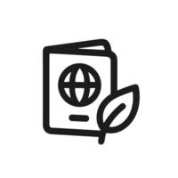 Simple Line Passport with Earth Icon and Leaf Travel Document vector