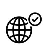 Simple Line Earth Globe with Check Mark Verified Icon Element vector