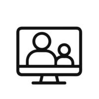 Outline Simple Line Monitor with Two People Icon Illustration vector