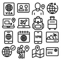 Outline Simple Travel and Vacation Destination Element Black Line Icon Set vector