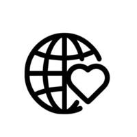 Minimalist Outline Earth Globe with Heart Shape Line Art Icon vector