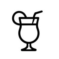 Simple Line Cocktail Drink with Lemon Slice and Straw Icon Design vector