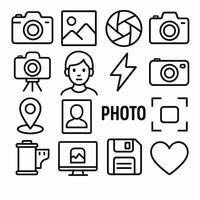 Minimalist Outline Photography Element Set Camera and Tool Icon Collection vector