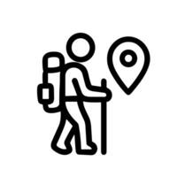 Minimalist Line Art Hiker with Backpack and Location Pin Icon vector