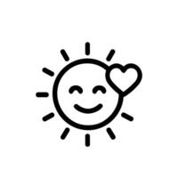 Minimalist Outline Smiling Sun with Heart Icon Weather Condition Symbol vector
