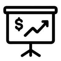 Outline Simple Presentation Board with Dollar Sign and Growth Arrow Icon vector