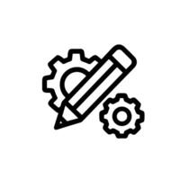 Outline Simple Pencil with Gears and Cogs Configuration Icon Graphic vector