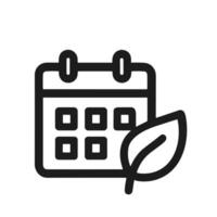Minimalist Outline Style Calendar Date With Leaf Ecology Symbol Icon vector