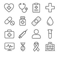 Simple Outline Healthcare and Medical Elements Line Icon Set Collection vector