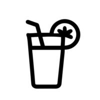 Simple Outline Drink Glass with Lemon Slice and Straw Icon Symbol vector