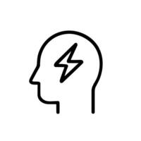 Minimalist Line Drawing Head with Lightning Bolt Idea Sign Icon vector