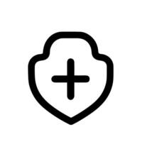Simple Lineart Shield with Plus Sign Medical Protection Element Icon vector