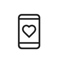 Simple Outline Smartphone with Heart Display UI Design Icon vector