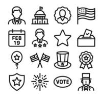 Outline Simple American President Day Element and Symbol Flat Icon Set vector