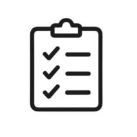Simple Line Art Checklist Clipboard with Check Marks and Lines Icon vector