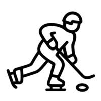 Simple Outline Hockey Player with Stick and Puck Line Art Icon vector