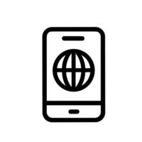 Line Art Globe on Smartphone Connection Symbol Mobile Application Icon vector