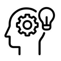 Simple Line Art Head with Gear and Bulb Idea Innovation Icon vector