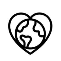 Simple Outline Earth Globe Inside Heart Shape Icon Symbol Design vector