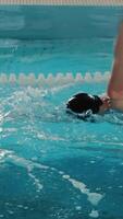 Swimmer splashing in pool lane, Swimmer creating splashes while practicing in a pool lane video