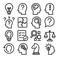 Black Outline Head and Thinking Process Symbol, Collection of Cognitive Icon vector