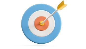 A vibrant, 3d-rendered target with an arrow directly hitting the bullseye, set against white. photo