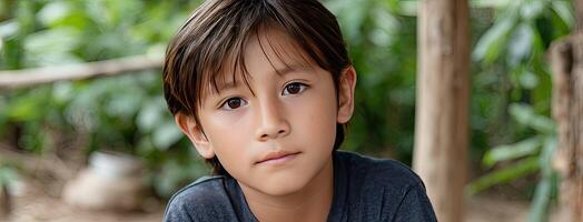 A young boy is looking at the camera photo
