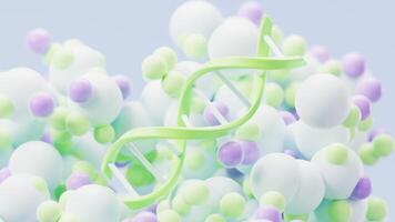 Biological DNA with particles spheres background, 3d rendering. video