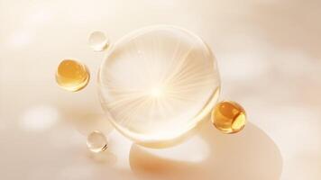 Transparent golden bubbles background, 3d rendering video