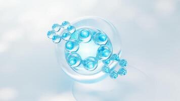 Blue liquid molecule and water bubble, 3d rendering. video