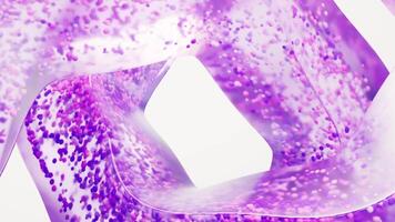 Flowing purple particles in the glass geometry, 3d rendering video