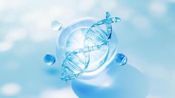 Biological DNA with transparent blue bubbles background, 3d rendering. video