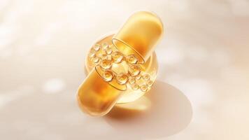 Golden capsule with biological concepts, 3d rendering. video