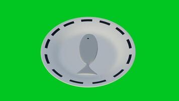 Rotating 3D Minimalist Fish on White Plate with Dashes on Green Screen video