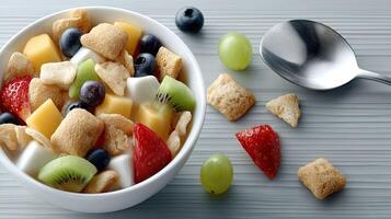 A bowl of cereal with fruit and nuts photo
