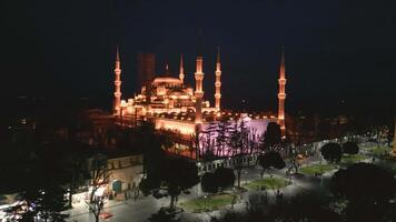 Stunning night view of a historic mosque illuminated in Istanbul video