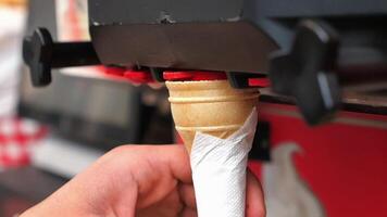 Enjoying a delicious ice cream cone creation process video