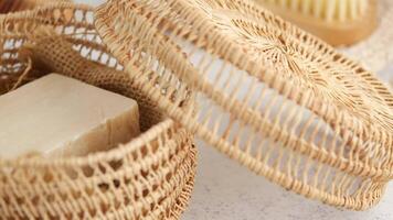 Natural handmade soap in decorative wicker baskets video