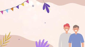 Minimal Animated Brothers or Best Friends Smiling with Decorative Background video