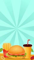 Vertical Burger Combo Background with Drink and Fries video