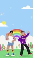 Pride Celebration with LGBTQ Characters and Rainbow Background video