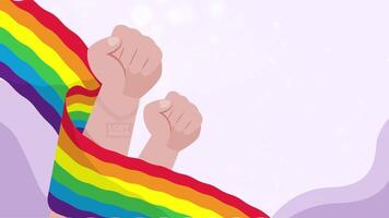 Empowering Pride Animation Background with Raised Fists and Vibrant Rainbow Flag video