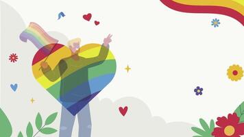 Happy Pride Animation Background with Diverse Characters, Rainbow Flags, and Cheerful Nature video