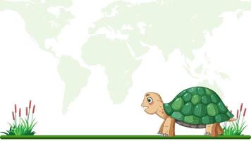 Cartoon Turtle on Grass with World Map Background video
