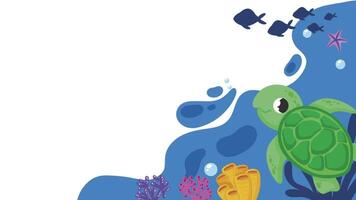 Underwater Turtle with Coral Reef Illustration for World Turtle Day video