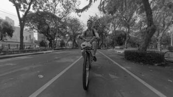 A Cyclist Truly Enjoys the Ride in a Beautiful Urban Park Setting Filled with Nature video