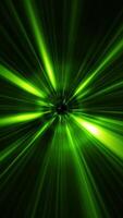 Dynamic futuristic sci-fi background with green neon energy light beams zoom effect. Flying at warp speed through a space energy portal or wormhole. Full HD and looping vertical background animation. video