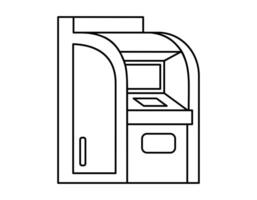 Hand drawn cute outline illustration of ATM. Flat financial transaction sticker line art doodle. Successful purchase. Automated teller machine icon or print. Cash dispenser. Isolated. vector