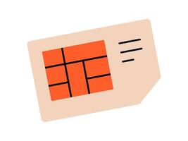 Hand drawn cute cartoon illustration of sim card. Flat mobile phone network chip doodle. Gsm connection. Communication icon or sticker. Phone number service. Isolated. vector