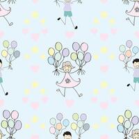 Seamless pattern with joyful children with balloons and hearts vector